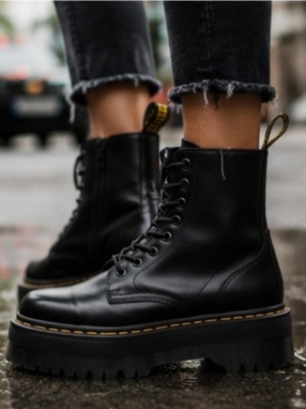 Dr Air Wair Martens Jadon Boot Smooth Leather Black Platforms Woman’s Size 8